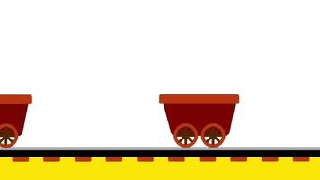 A red mining cart rolls across a white background, representing transportation or motion in a crystal-rich area video
