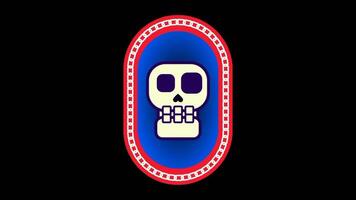 A single skull icon appears centered inside a red ring-like emblem, drawing strong focus and signifying a logo or symbolic power video
