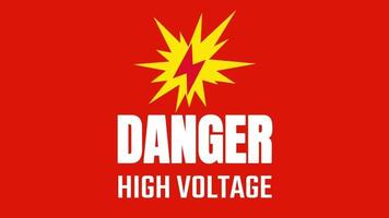 A vivid red sign with an explosive graphic and the words 'Danger High Voltage' warning of extreme electrical risks in the area video