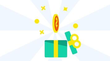 A bright gold coin shoots from a gift box, expressing wealth, reward, and excitement in a successful and generous moment video
