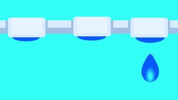 Multiple water droplets fall rhythmically from a futuristic pipeline, symbolizing efficient water distribution and clean resource flow video