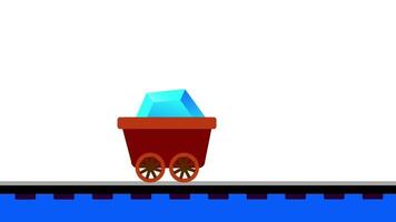 A shiny blue gem drops into a red mining cart, suggesting discovery, treasure, and a moment of rewarding animated surprise video