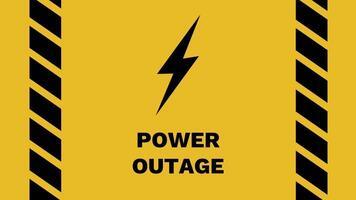 Yellow background with black lightning symbol and 'Power Outage' text communicates a general warning about electrical interruption or blackout video
