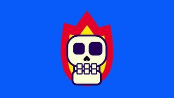 A central skull ignites in flames on a blue background, unleashing its blazing mode and transforming into a powerful animated form video