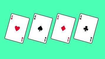 Three playing cards laid side-by-side on a turquoise background represent a simple and clear gaming concept in card play video