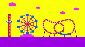 A complete amusement park scene showcasing multiple rides, creating a lively, energetic vibe filled with fun and colorful activity video