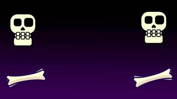 Two skulls and crossbones are displayed on a dark purple background, signifying danger or a warning in this stylized animated scene video