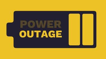 Dark yellow and black screen with battery icon and 'Power Outage' text signifies system failure or power loss in progress or expected soon video