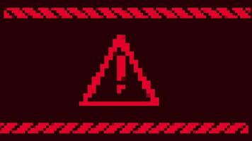 Flashing red striped screen with triangle alert symbol warns about potential hazard or restricted area requiring careful navigation video