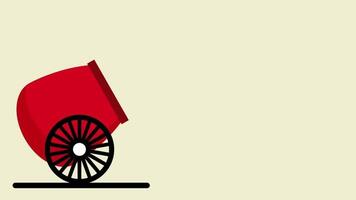 A red cartoon cannon positioned on a beige background, set to fire or entertain as part of a circus or show-themed act video