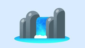A calm blue waterfall flows between three smooth stone pillars, surrounded by peaceful nature and a soft reflective pool below video