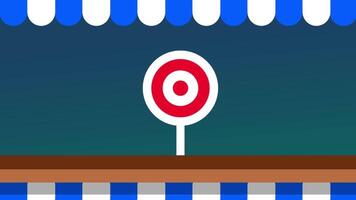 A bold red target stands alone against a blue carnival background, symbolizing focus, precision, and a clear shooting objective video