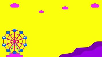 A minimal yet playful view of a ferris wheel in rotation against a bold yellow sky, suggesting a calm and joyful carnival experience video