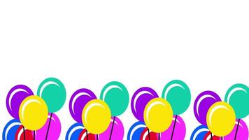 Multiple balloons rise in a wave-like motion on a white background, simulating a celebration with a playful, animated design video