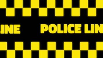 A striking police line graphic with bold text and checkerboard design, often seen as a barrier or caution sign at events or parks video