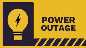 A bright yellow warning sign indicating a power outage with a bold bulb symbol and hazard stripes for visual urgency and clarity video