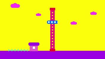 A vertical tower ride simulation depicting a free-fall thrill experience, emphasizing gravity's dramatic effect in a playful animation style video