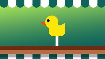 A lone yellow duck sits in the spotlight on a green-blue gradient stage, highlighting the simplicity of the game piece video