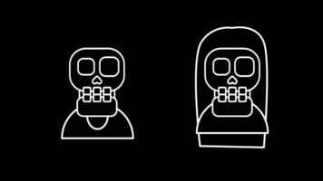 Outlined skulls face each other in a minimal design, symbolizing communication, duality, or a mirrored confrontation of characters video