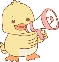 Baby duck sounding with megaphone. Cute Duck icon. Funny baby Duck animal series stock illustration. life of fluffy Duck designs. vector
