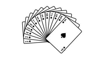 A fan of cards arranged with a repeating spade pattern draws attention to the suit unique identity in card games video