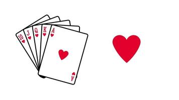 A spread of playing cards with the Ace of Hearts prominently displayed in a clean white space evokes romance and luck video