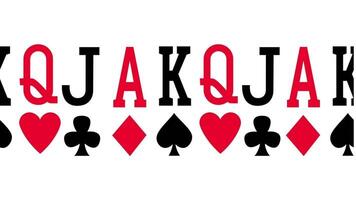 The suits and face cards forming a royal flush are colorfully displayed, symbolizing the pinnacle of poker hand combinations video