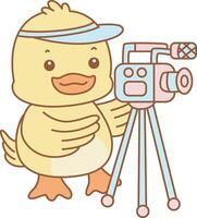 Baby duck making content with camera. Cute Duck icon. Funny baby Duck animal series stock illustration. life of fluffy Duck designs. vector