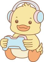 Baby duck playing a game. Cute Duck icon. Funny baby Duck animal series stock illustration. life of fluffy Duck designs. vector