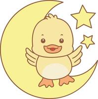 Baby duck stand up in the moon. Cute Duck icon. Funny baby Duck animal series stock illustration. life of fluffy Duck designs. vector