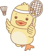 Baby duck playing a badminton. vector