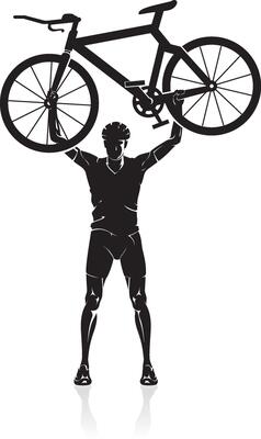 Cyclist Raising Bicycle Overhead