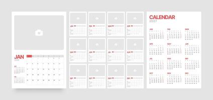 Monthly calendar layout for 2026 year. Vertical diary planner with place for photo for 2026 year. Week Starts on Sunday. Calendar Set for 2026 year. vector
