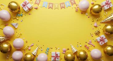 A birthday party is being held in a yellow background photo