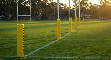A field with yellow posts and grass photo