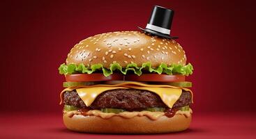 A hamburger with a top hat on it photo