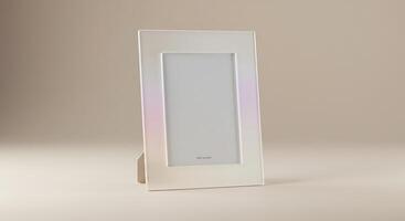 A white photo frame with a rainbow light on it