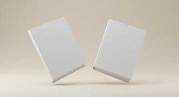 Two blank white books on a beige background photo