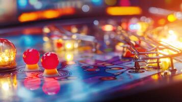 Vibrant Pinball Machine Close Up Red Bulbs Game Play Retro Arcade Fun Colorful Lights Entertainment photo
