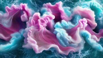 Abstract Pink Blue Digital Art Flowing Waves Texture Background Design Sea Mesh Silk Soft Ocean photo
