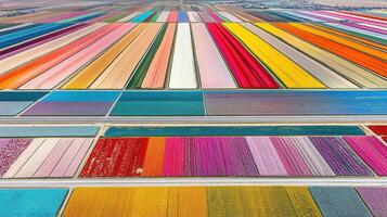 Aerial View Colorful Tulip Fields Spring Netherlands Rainbow Blossoms art rows image photo dutch