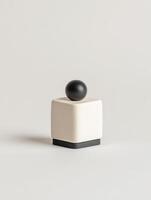 Modern Minimalist Black Sphere on Cream Cube Abstract Design Object 3d art form tone life white photo