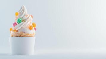 An ice cream cone with colorful sprinkles on top photo