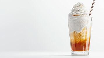 An ice cream sundae with whipped cream and a straw photo