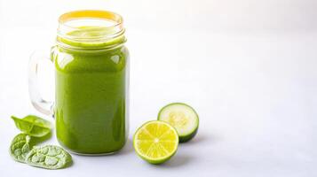 Green smoothie with cucumber and lemon photo