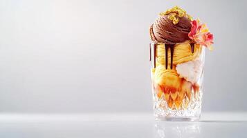 Ice cream sundae with orange flower and chocolate photo