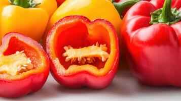Red, yellow and orange bell peppers photo