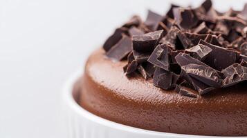 A chocolate cake with chocolate chips on top photo