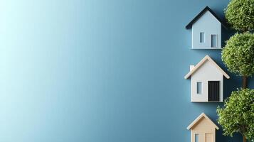 Small houses with trees on a blue background photo