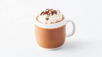 A hot chocolate with whipped cream and chocolate chips photo